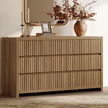SICOTAS Fluted 6 Drawer Dresser for Bedroom 55.2W Large Chest of Drawers