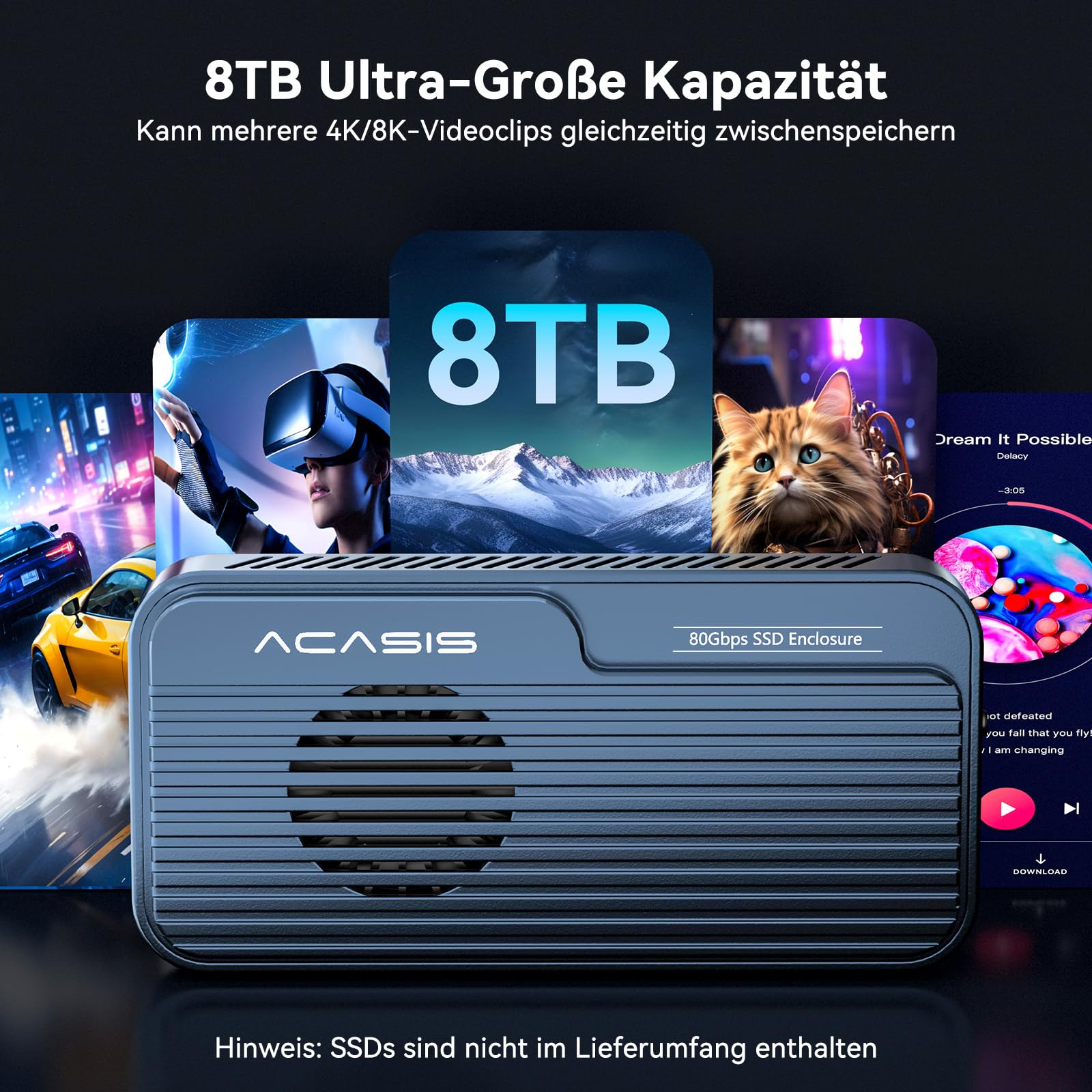 ACASIS TBU501PRO 80Gbps M.2 NVMe SSD Gehäuse mit Cooling Fan, 80Gbps Nvme Gehäuse Compatible mit Thunderbolt 5/USB4 V2.0, MacBook Pro M4/M4 Pro und M4 Max, Mac mini M4,Blau