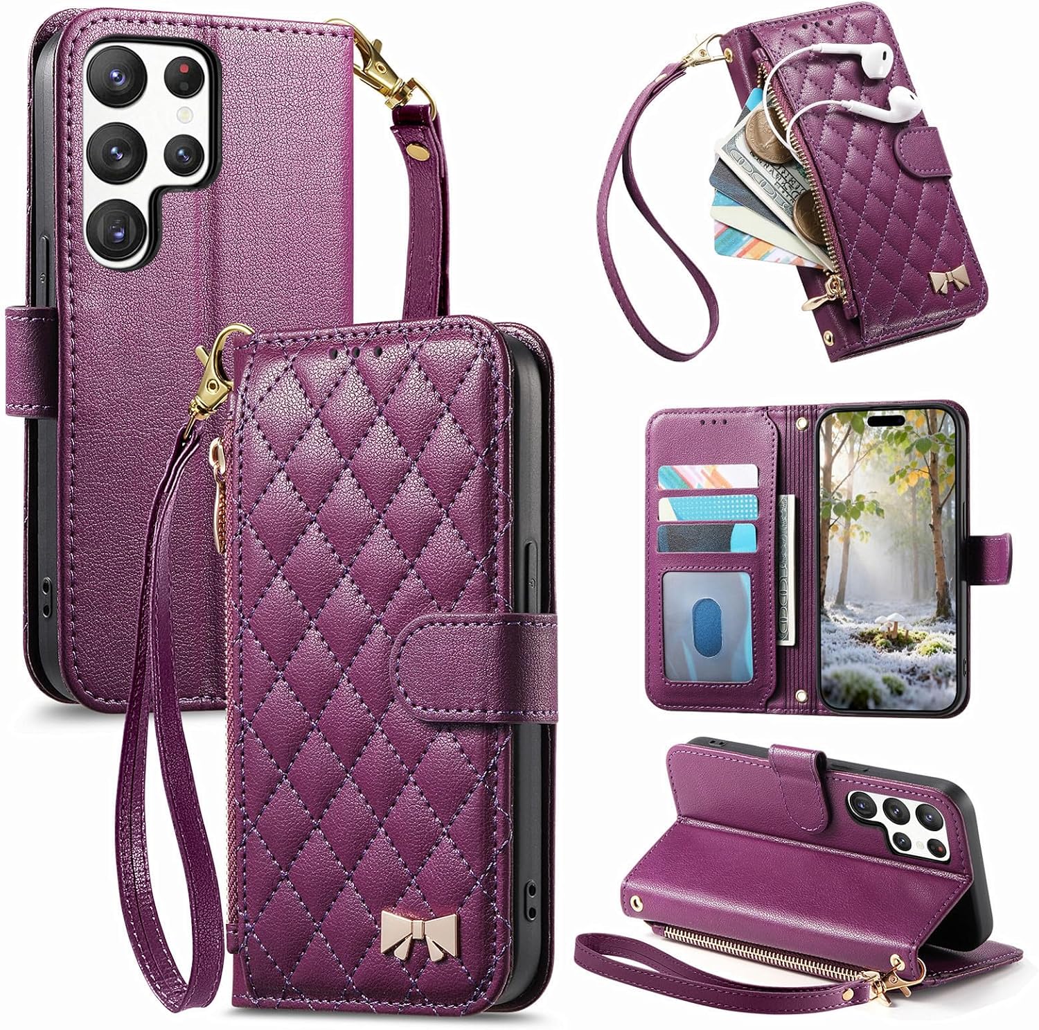 Compatible with Samsung Galaxy S26 Ultra 5G Flip Kickstand Zipper Wallet with a Lanyard and Magnetic Closure Phone Case Purple