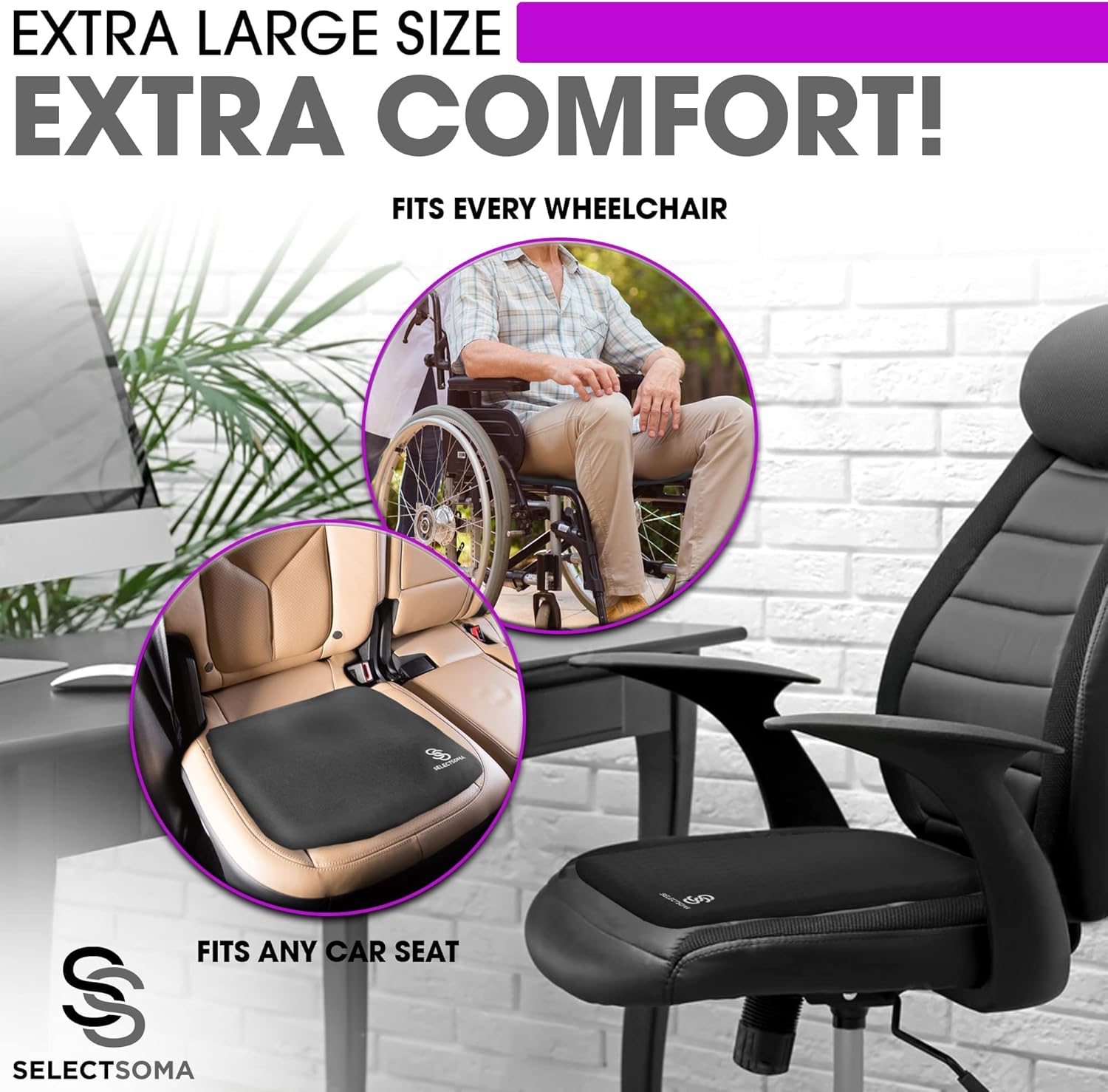 Large Dark Purple Gel Seat Cushion for Long Sitting – Back, Sciatica, Hip, Tailbone Pain Relief Cushion – for Office Chair, Cars, Long Trips – Egg Seat Gel Cushion for Wheelchair Pressure Relief : Office Products