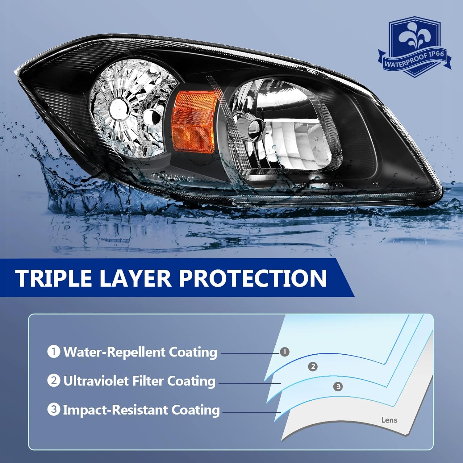 ECCPP Headlight Assembly Pair For Chevy Cobalt 2005-2010 For Pontiac G5 2007-2010 For Pontiac Pursuit 2005-2006 Black Housing Amber Reflector Clear Lens Driver and Passenger Side