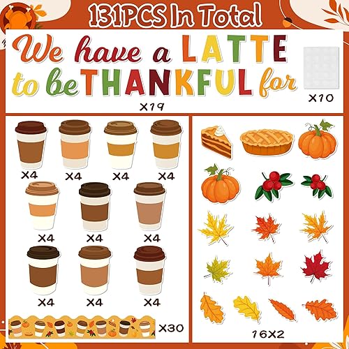 Miniatura 3 de BkeeCten Juego de 121 tablones de boleín de otoño de Acción de Gracias con 10 hojas de pegamento, taza de café, hojas de arce, calabaza, cartulina