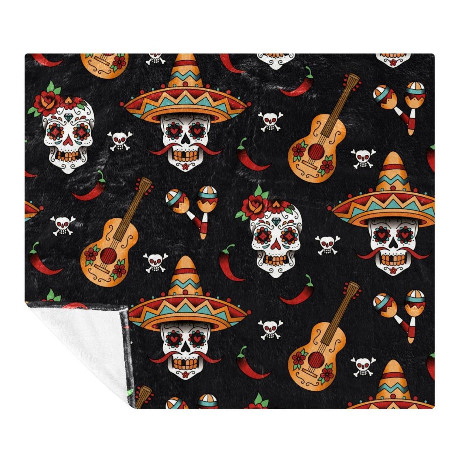 Couverture douce anti-froid à motif de têtes de mort mexicaines pour lit