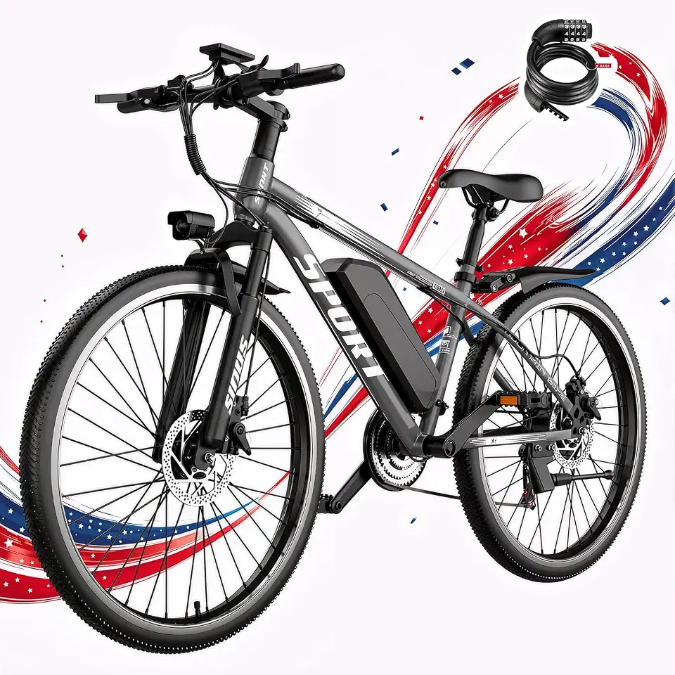 SmileCity Electric Bike for Adults, Mountain Ebike with 26" tire, 1000W Peak Motor, Max Speed 25MPH, 45 Miles Range, Electric Bicycle for Commute with UFront Fork &amp; Seat Suspension