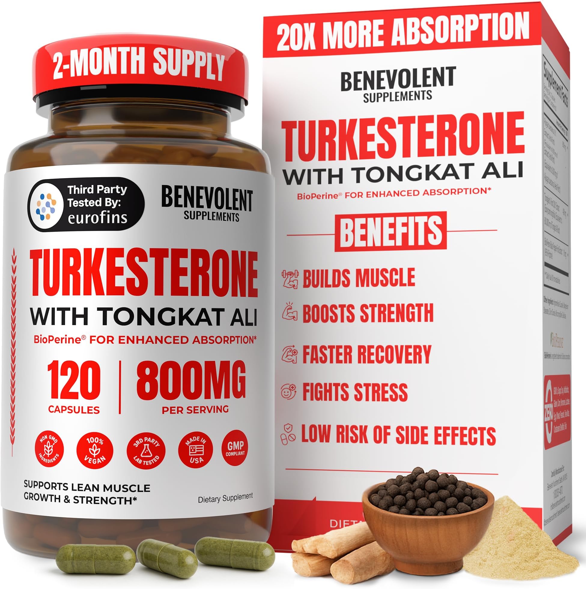 - Benevolent Turkesterone with Tongkat Ali & BioPerine (Max Absorption) - Highest Purity 8,000mg Turkesterone Supplement for Men & Women - Increase Stamina, Muscle Growth, Recovery, 2 Months Supply