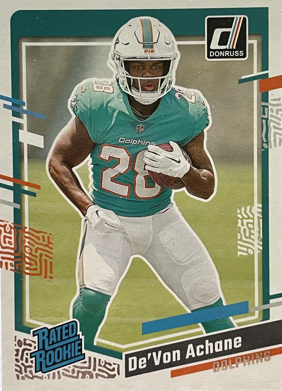 2023 Panini Donruss Authentic De'VON ACHANE Football Rated ROOKIE Card - Miami Dolphins