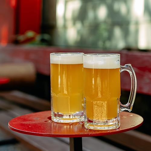 Miniatura 5 de PROLISOK Taza de cerveza de vidrio  34 onzas líquidas  1 litro  jarra de cerveza grande y pesada con asa (juego de 2)