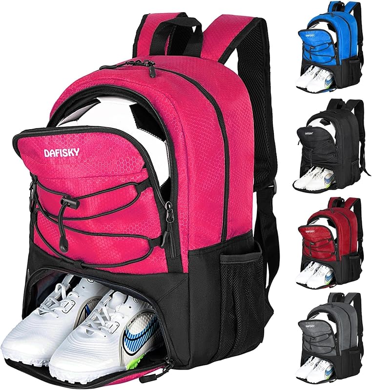 Soccer Backpack, Soccer Bags with Ball Holder & Shoes Compartment | Water Resistant Backpack for Basketball Volleyball Football, Lightweight, Multiple Colors