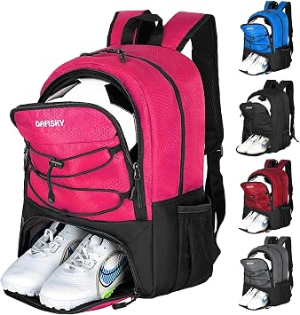 DAFISKY Soccer Backpack, Soccer Bags with Ball Holder & Shoes Compartment