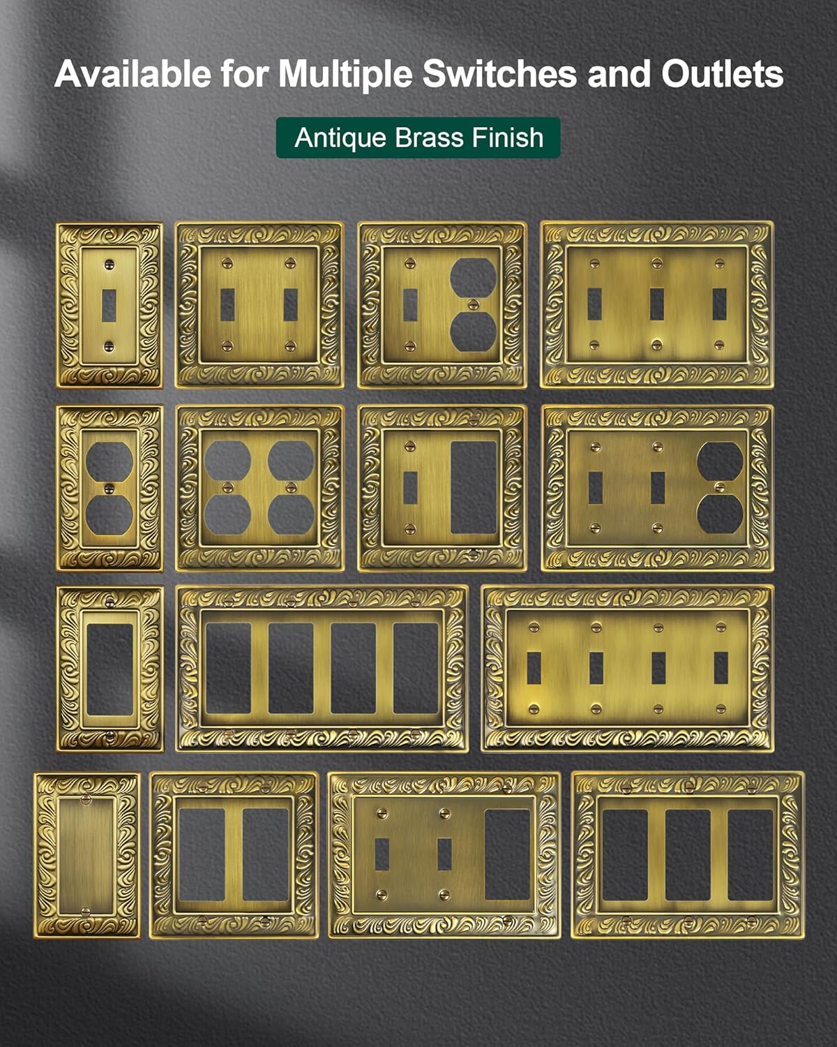 6-Pack Duplex Outlet Cover Plate, Paisley Pattern Antique Brass Metal Wall Plates for Electrical Outlets, 1 Gang Receptacle Cover Decorative Switch Plates and Outlet Covers - Image 7