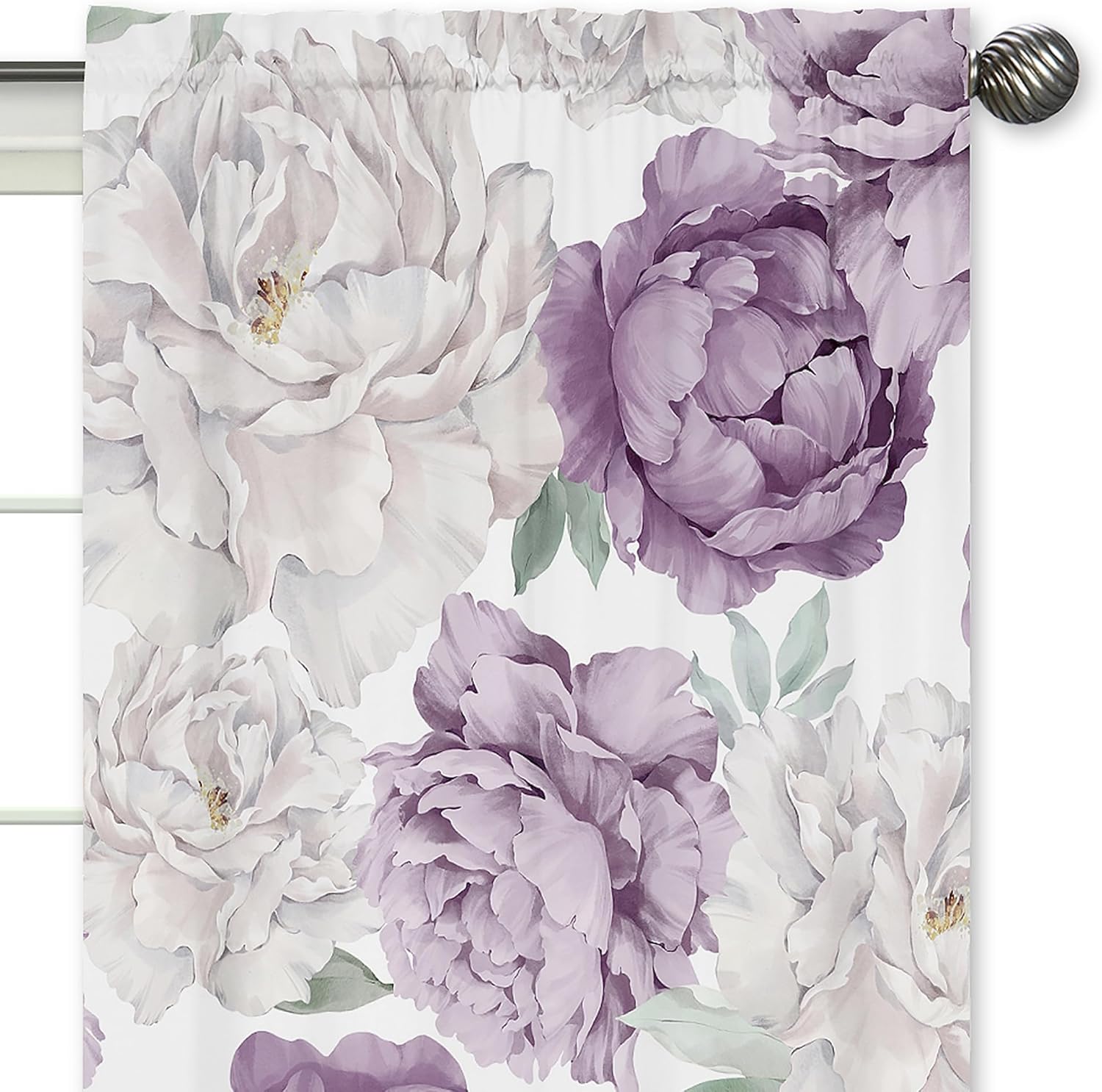 Sweet Jojo Designs Lavender Purple Boho Shabby Chic Floral Girl Window Curtains Treatments Panels Baby Nursery Kids Bedroom Kitchen Living Room Coverings Set of 2 Ivory Bohemian Vintage Watercolor