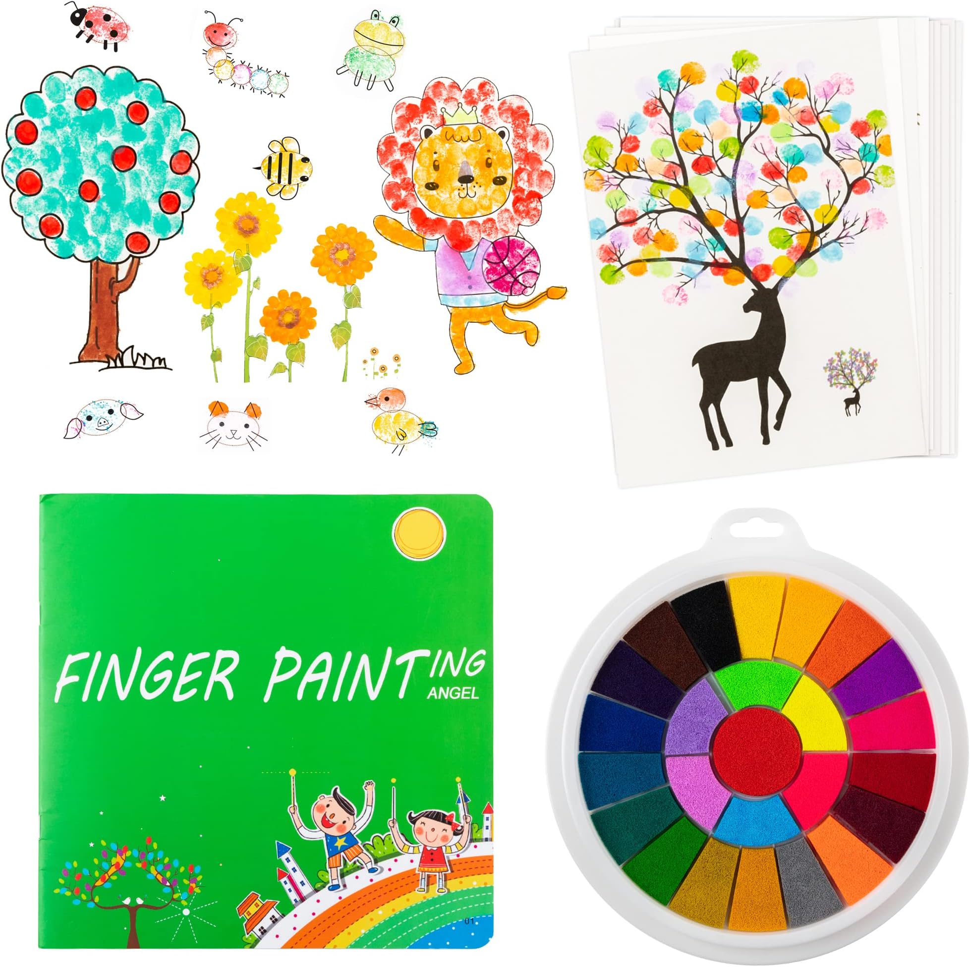 Finger Painting Kit, 25 Color Washable Kids Funny Finger Paint Pad and Finger Paint Book and Paper DIY Crafts Non Toxic Painting Toys School Home Hand Paints Tools Supplies Favors for Toddlers Kids