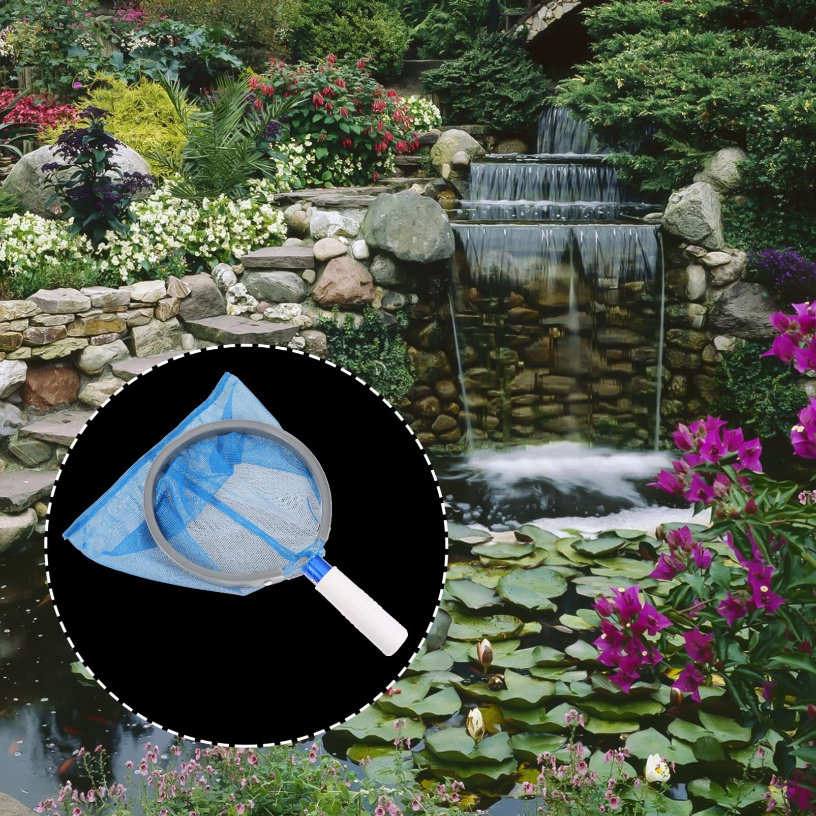 Épuisette de Piscine à Manche en Aluminium, Filet Bleu en Maille Fine pour Feuilles et Débris, Nettoyage Facile pour Spa et Bassin