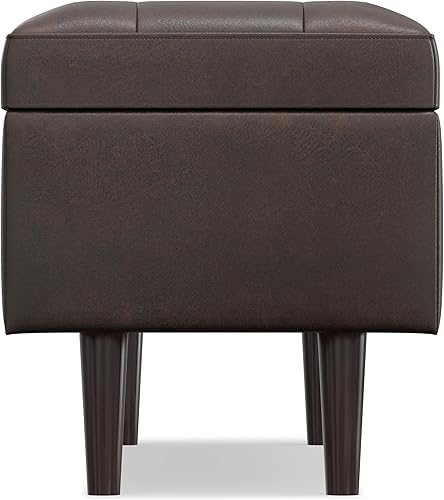 Miniatura 109 de SIMPLIHOME Shay - Otomana rectangular moderna de mediados de siglo de 48 pulgadas de ancho en piel sintética vegana envejecida, color marrón, Sillín