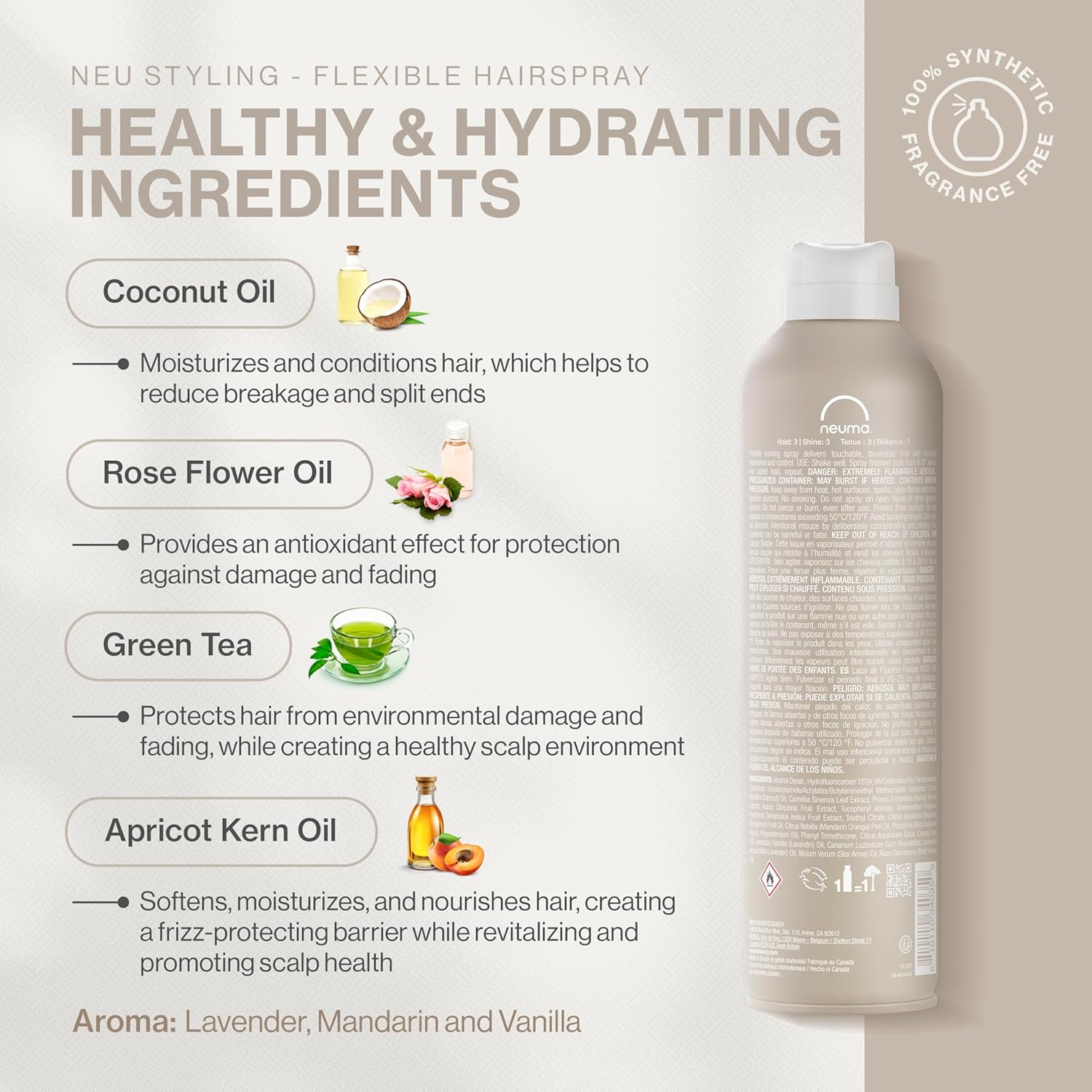 Neuma Neu Styling Flexible Hair Spray 9 Fl. Oz. Hairspray for Women with Lavender, Mandarin & Vanilla Scent, Flexible Hold Styling Hairspray - Image 3