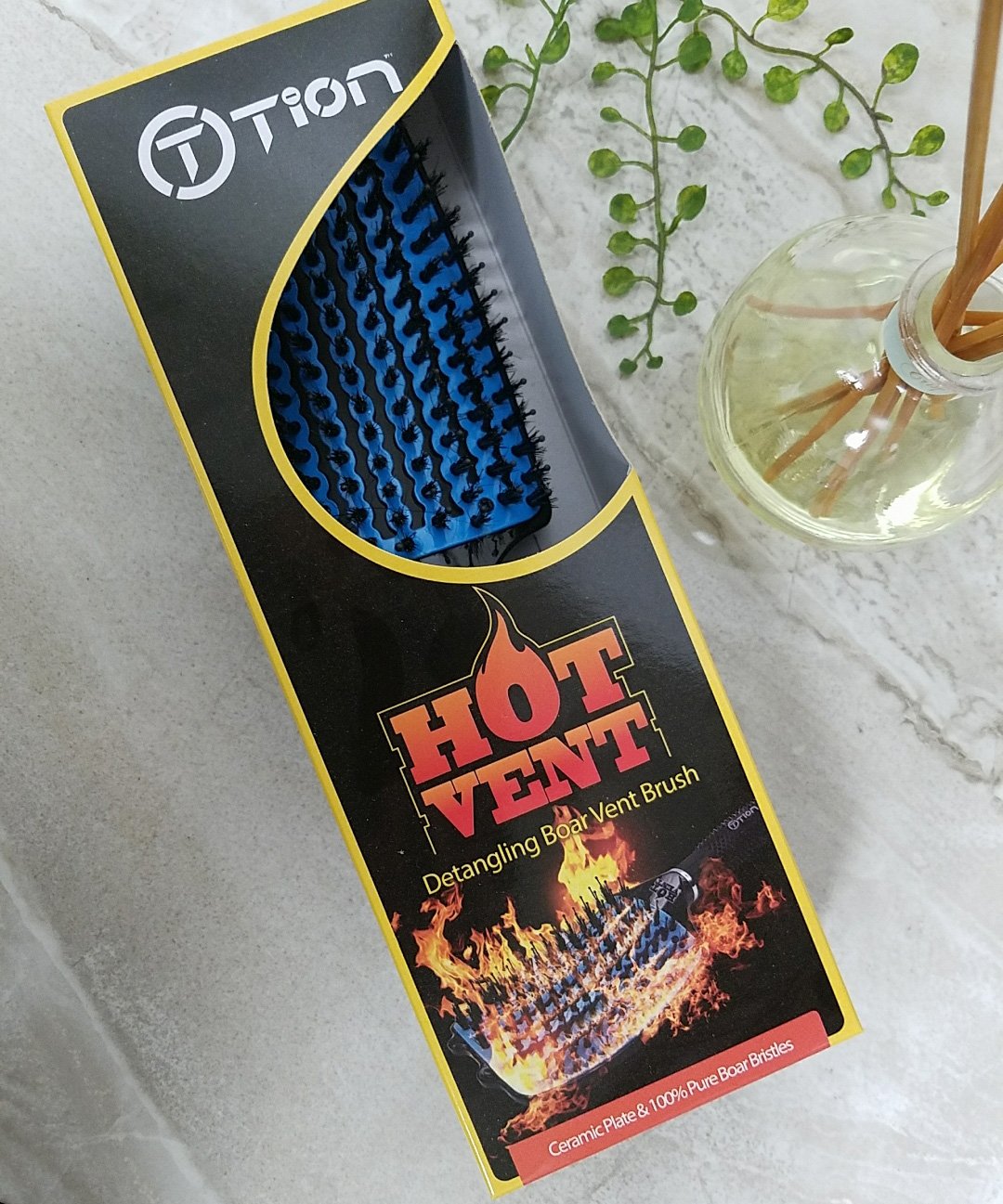 Tion Boar Bristle Hot Vent Brush with Nano Ionic Ceramic Plate Brush Made in Korea/Detangling Normal Brush Function and Wet Hair Quick Dry, Curly Hair Smoothing Brush