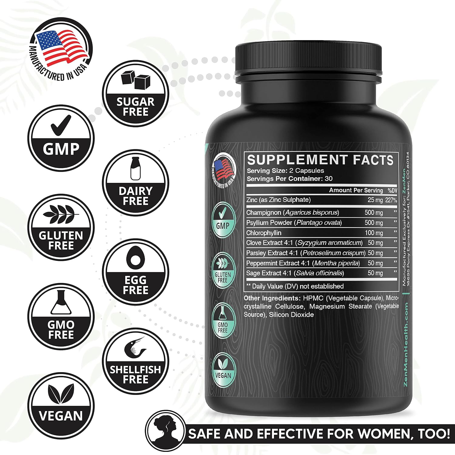Natural Body Odor Eliminator Pills - Reduce Bad Breath, Sweat, Armpit & Foot Odor - Chlorophyll Tablets with Zinc, Champignon, Psyllium Fiber - Vegan Capsules, Made in USA