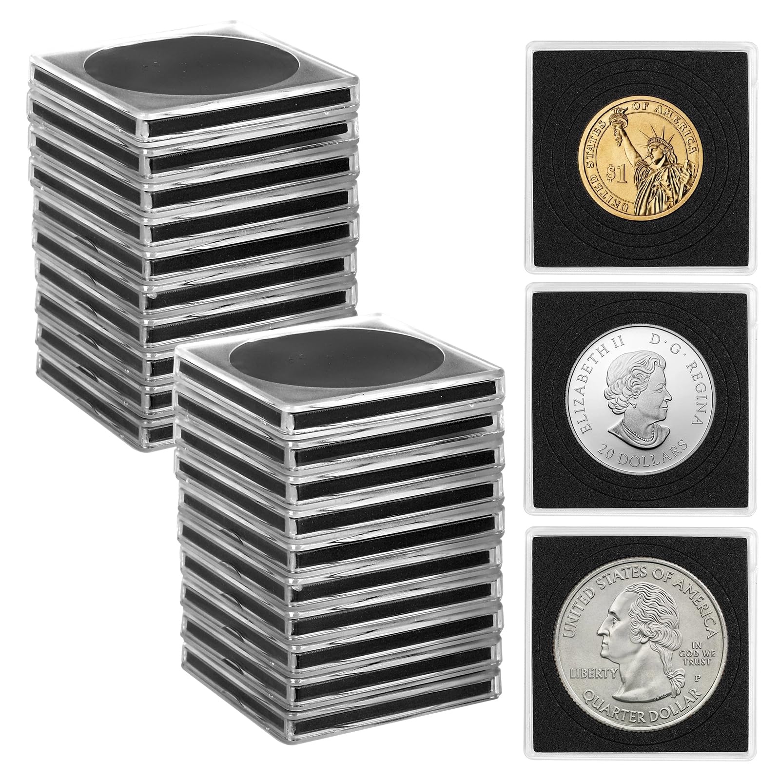 zandfelo 40 Pcs 20-40mm Acrylic Coin Collection Cases with Sponges, Adjustable Coin Holders, Silver Dollar Protection Cases for Collectors, Coin