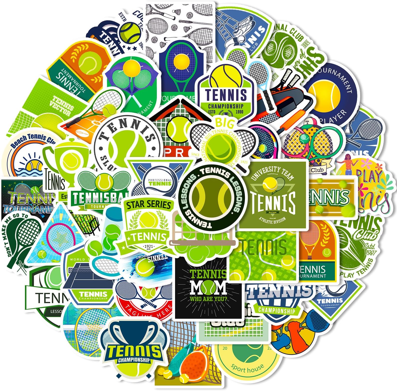 Amazon.com: 50 Packs Tennis Racket Stickers Water Bottles Laptop Phone ...