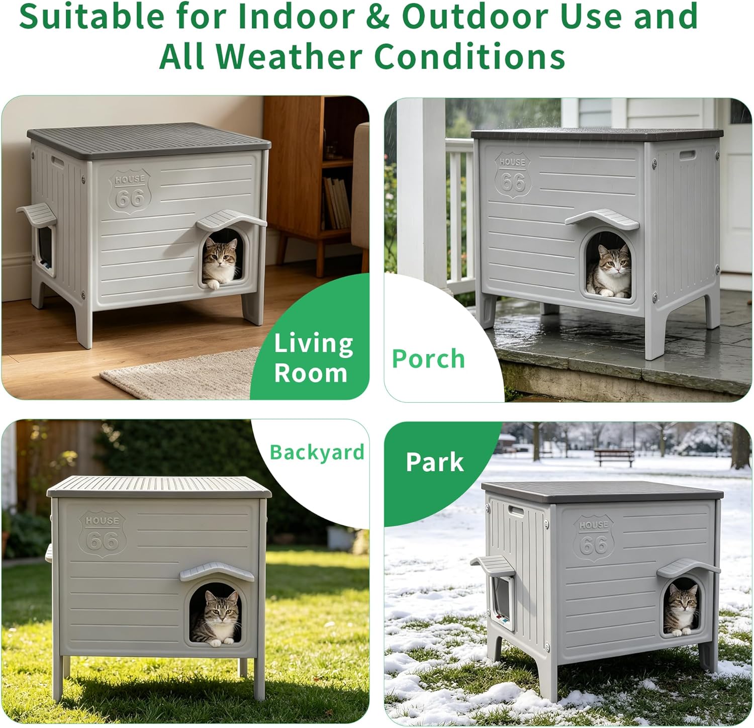 Rockever Heated Cat House for Outside in Winter, 100% Insulated Outdoor Cat House with Insulated Liner & Heating Pad, Elevated Waterproof Cat House for Outdoor Cats with Escape Door(M)