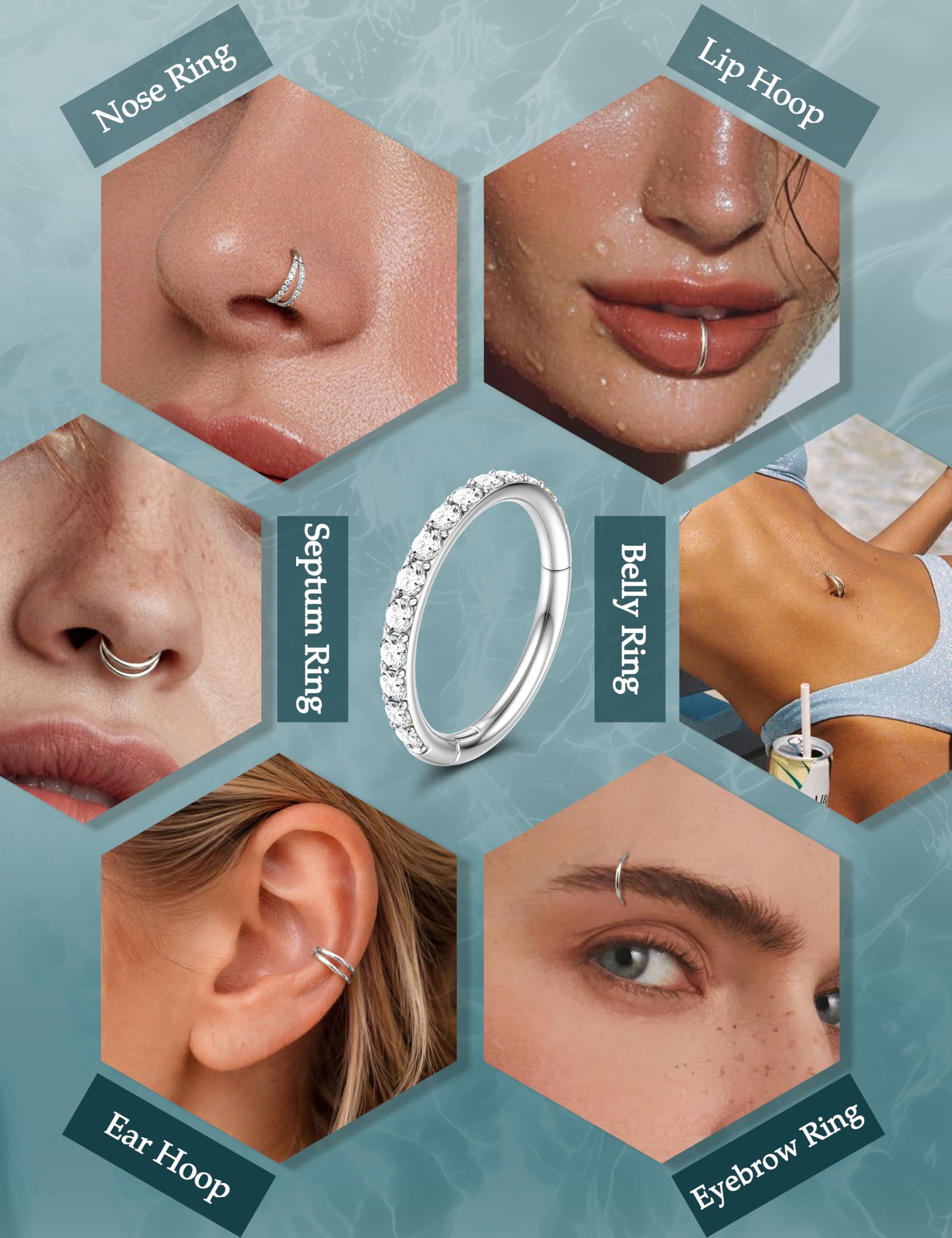 Dochais 4PCS 18G Piercing Naso Anello, Orecchini Acciaio Chirurgico Piercing Trago Septum Anello Clicker CZ, Anelli Segmento Conch Labbro Cartilagine Doppio 8mm 10mm per Donna Uomo