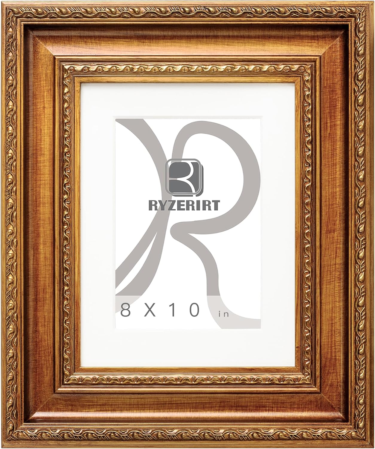 Vintage Bronze Gold Picture Frame 8x10 Inch,8 by 10 Ornate Antique Photo Frames with Matting 5x7,Retro Carving,Baroque Rococo Natural Wood Hanging Wall Classical 07