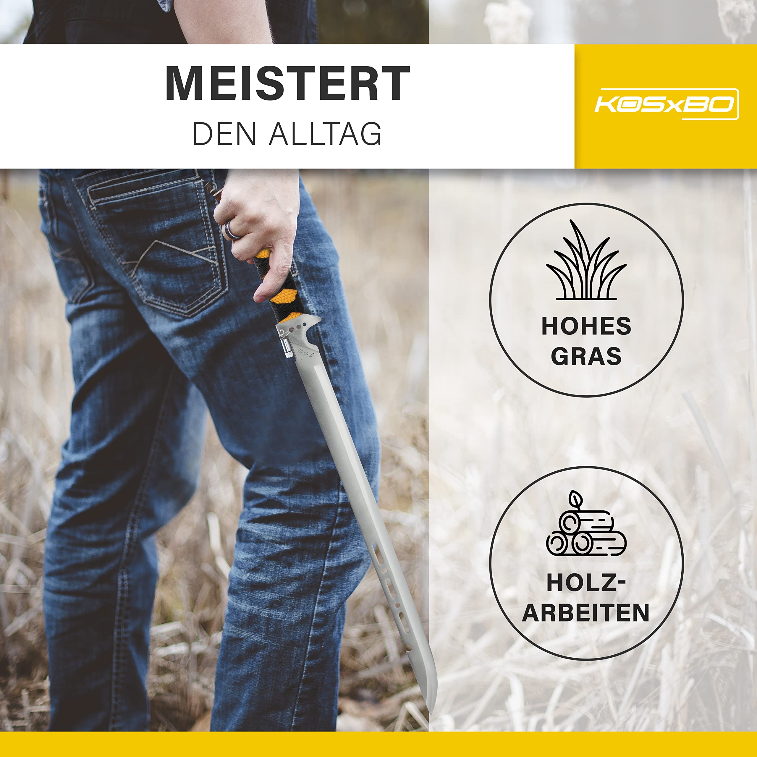 Große Machete echt Scharf Full Tang Klinge mit LED Lampe und Nylonholster. Gesamtlänge 70 cm 420er Edelstahlklinge riesiges Buschmesser als Outdoor Messer Survival für Camping und Jagd