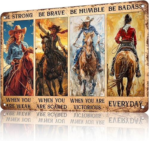 Letrero de lata vintage de vaquera retro, decoración de metal con diseño de rodeo, decoración de pared motivacional, regalos de aliento para