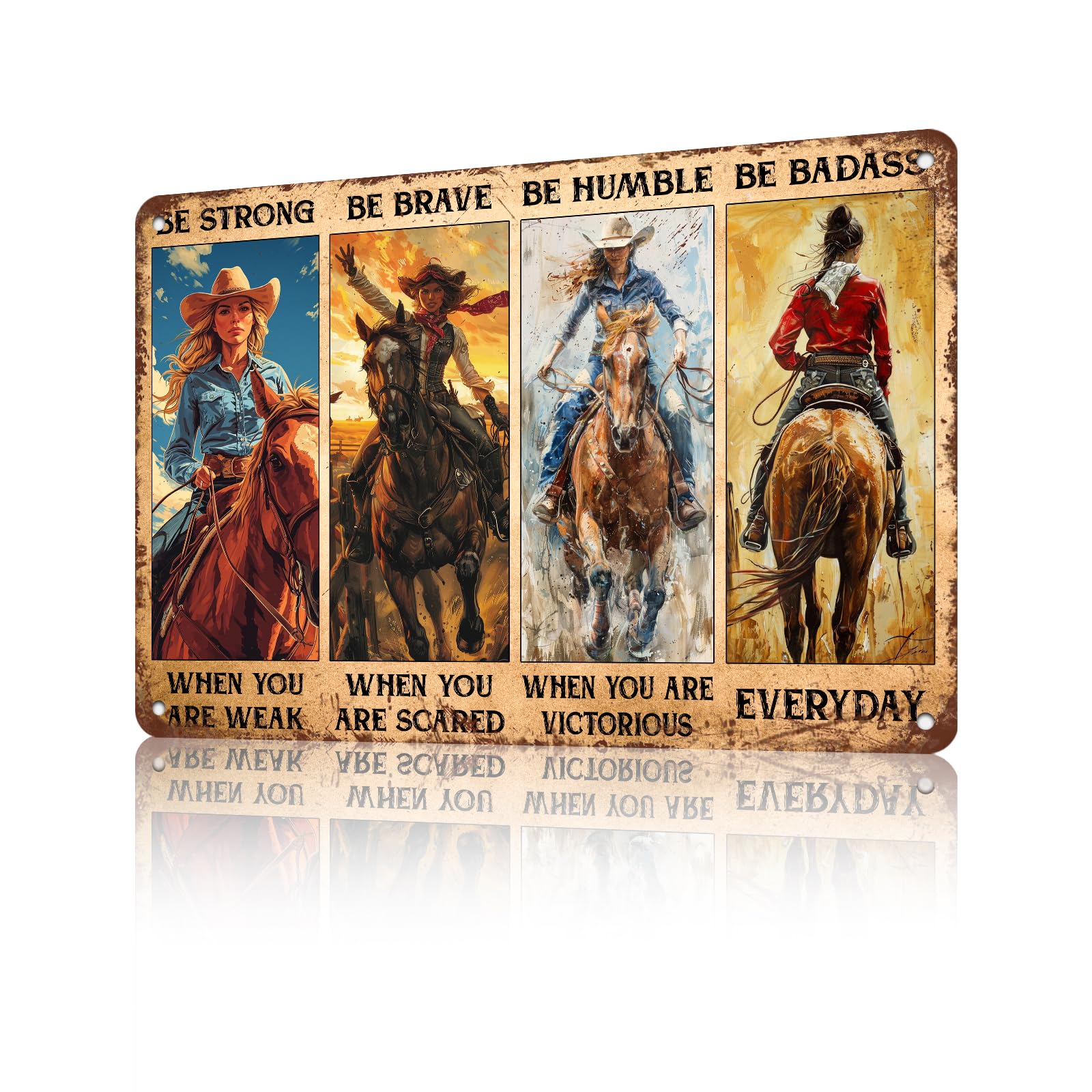 Anceky Funny Metal Tin Sign Women Be Strong Be Brave Be Humble Be Badass Sign Retro Wall Decor for Indoor Bedroom Bar Home Yard Cafe 12×8 Inch
