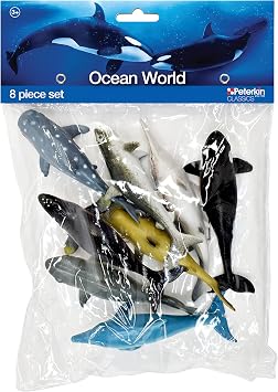 PETERKIN CLASSICS Ocean World 8-Piece Set | Dolphin, Whale, Tiger Shark, White Shark at 12-14cm Each | Roleplay Toys | Ages 3+
