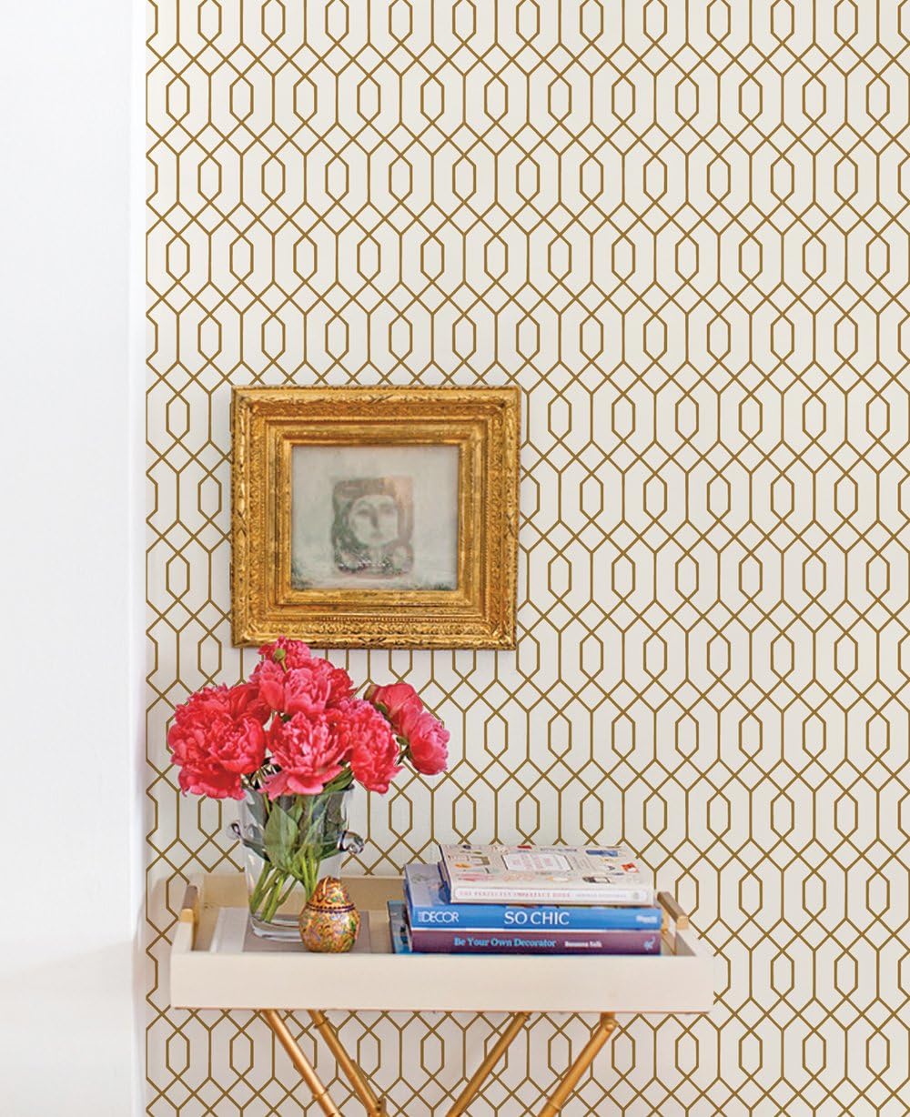 Simple Shapes Geometric Hexagon Wallpaper - Peel and Stick (Single Sheet 2ft x 9ft, Gold)