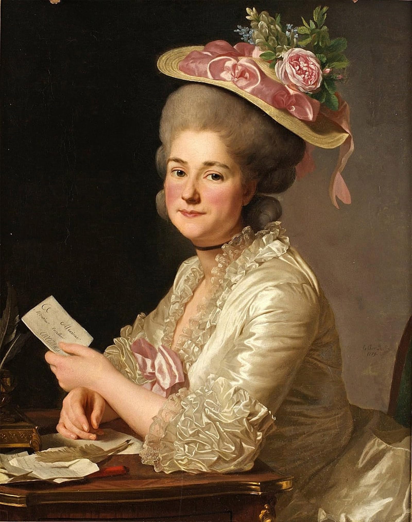 ARTXLXXBN Famous Art Print Poster Vintage Wall Art Portrait of Marie Emilie Cuivilliers by Alexander Roslin Canvas Art Poster for Home Decor 60x90cm