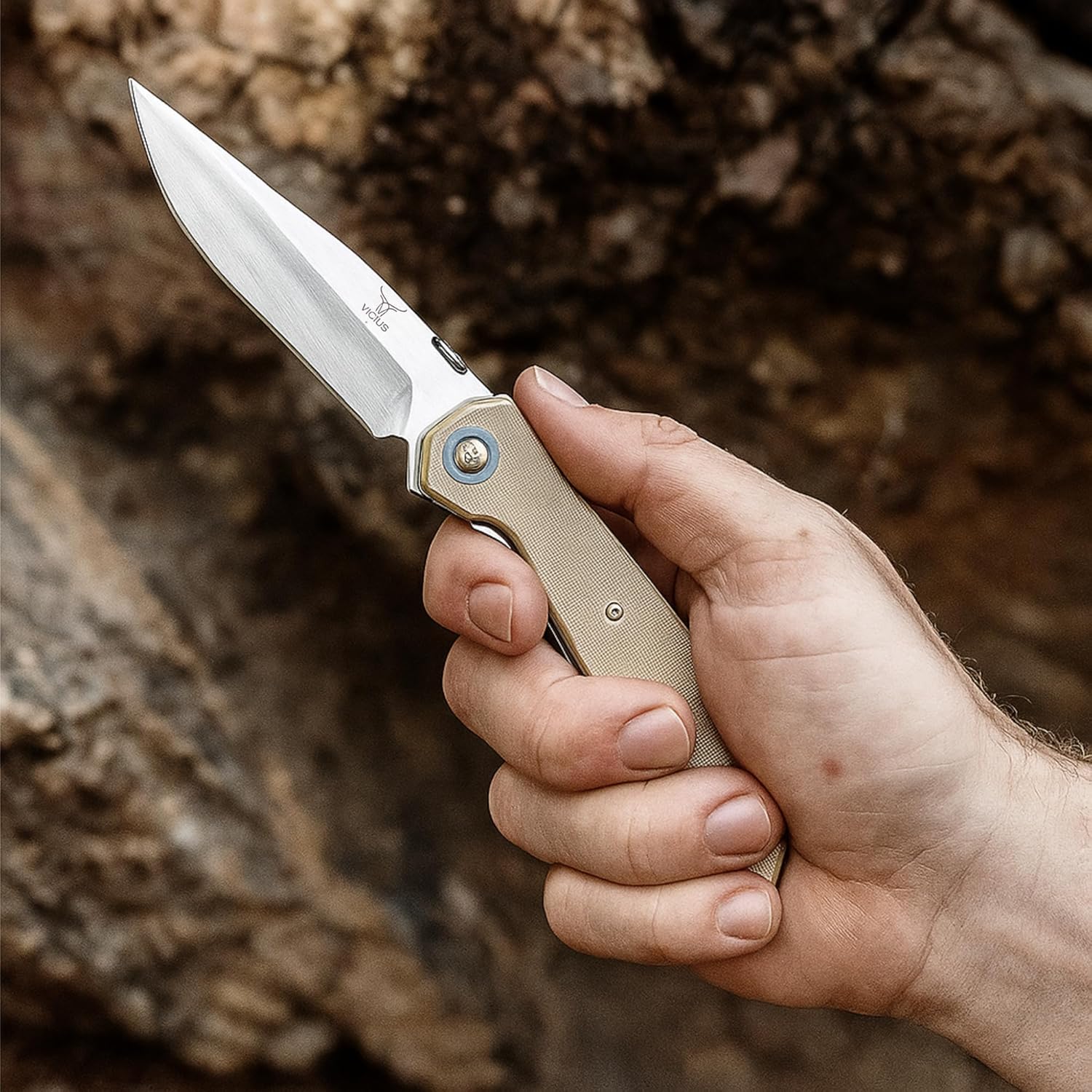 VICIUS Thumb Knob Easy Carry Pocketknife – CPM-20CV Stainless Steel Blade, G10 Handle