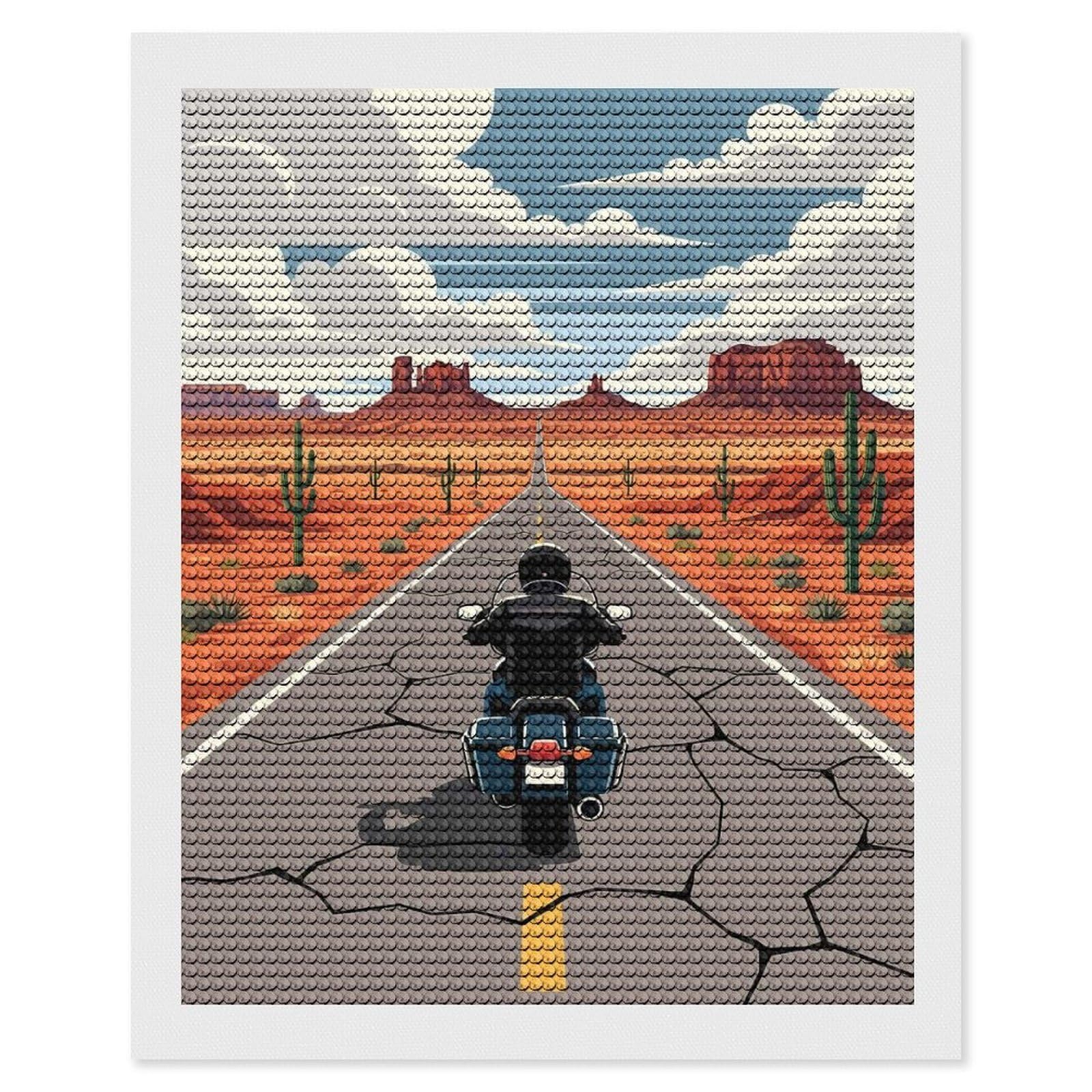 Junmoney Motorcycle Ride Diamond Painting Kit 16"x20", Easy Handmade Project, Easy to Enjoy, Aesthetic Room Decor, Christmas Gift