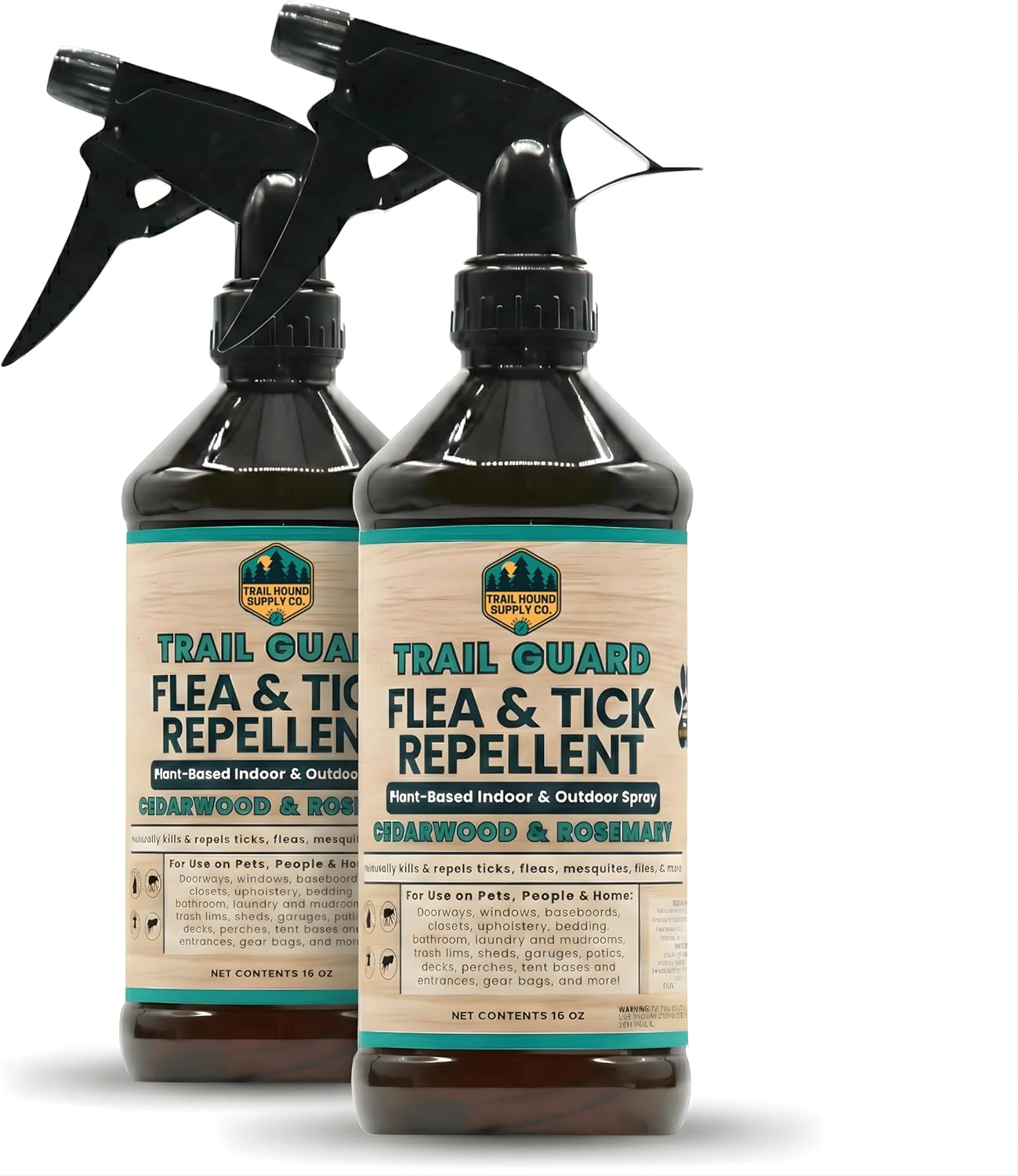 Trail Guard Natural Extra Strength Insect, Flea and Tick Spray for Dogs, Cats, People & Home (16oz (Pack of 2), Cedarwood & Rosemary)