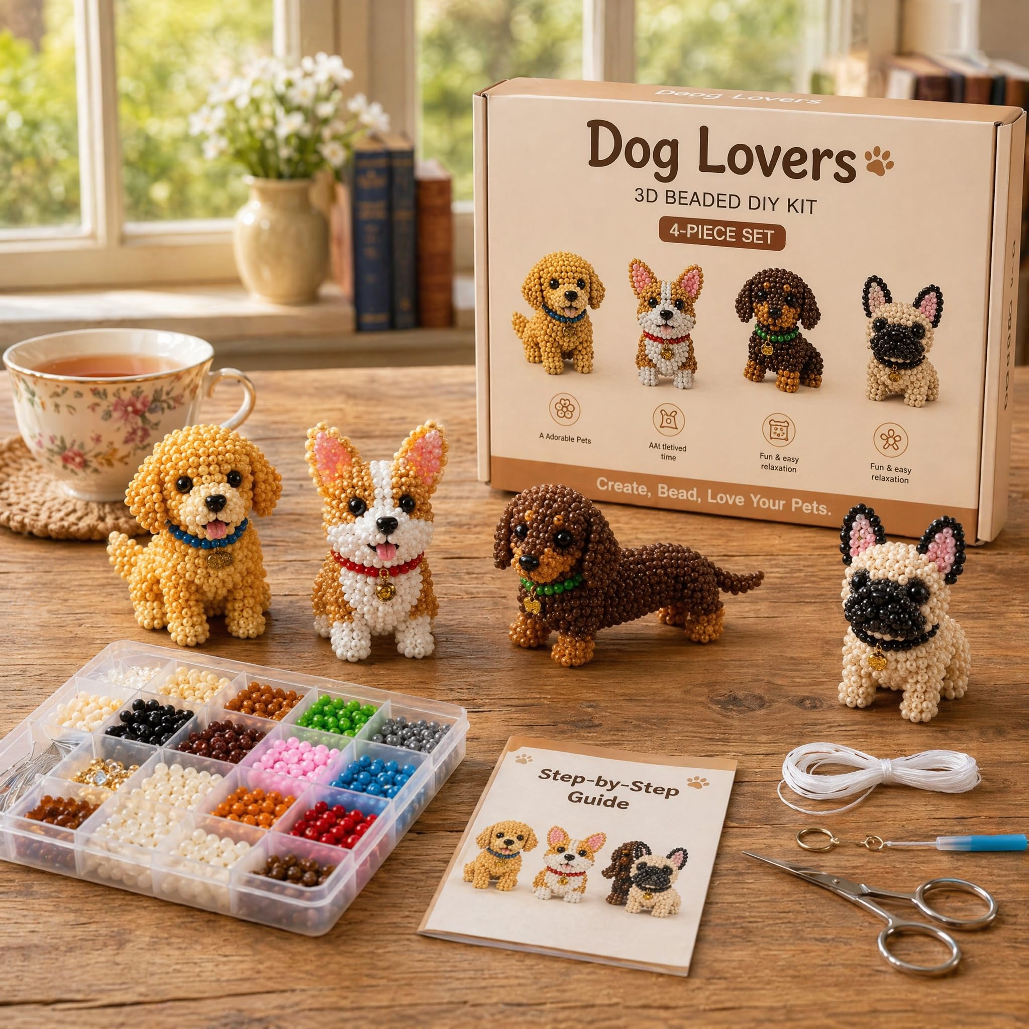 Copbopwn 3D Beaded Animal Kit DIY Dog Beading Set for Adults Beginners