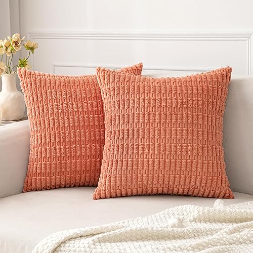 Vista 215 de MIULEE Pack of 2 Orange Corduroy Decorative Pillow Covers 20x20 Inch Soft Boho Striped Throw Pillow Covers Modern Farmhouse Home Decor for Halloween