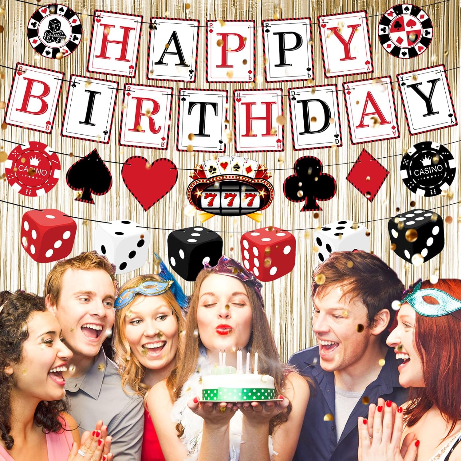 Pre-Strung Casino Party Decorations NO DIY Poker Happy Birthday Banner Casino Theme Banners Las Vegas Poker Night Party Supplies - Image 5