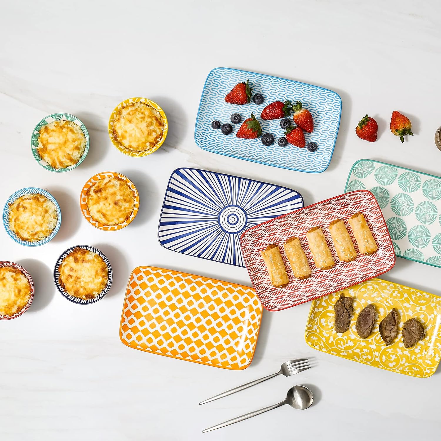 KitchenTour Rectangular Serving Platter, 8 inch Ceramic Dinner Plates Serving Trays Set of 6 for Salad, Appetizers, Sushi, Fruit, Microwave and Dishwasher Safe - Image 6