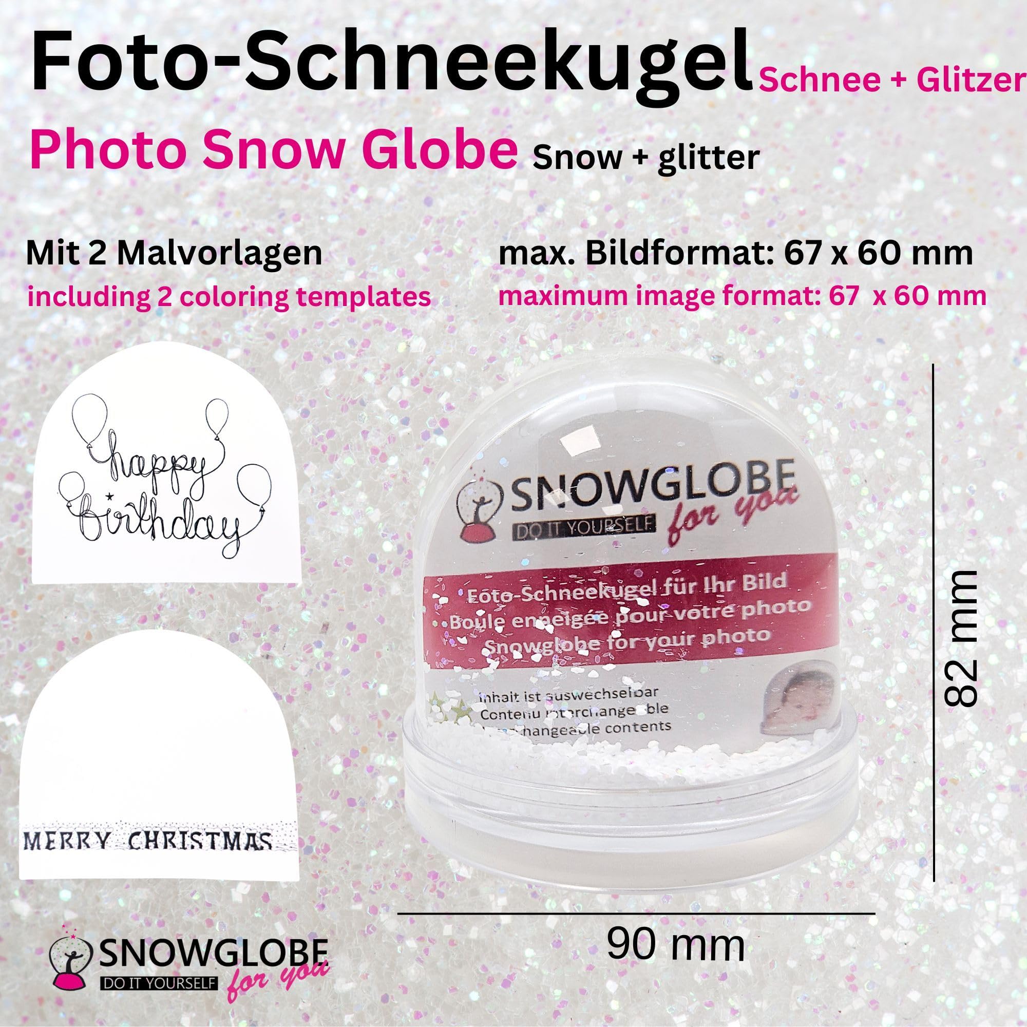 50007 Snow globe photo with base transparent with snow, Clear - Image 2