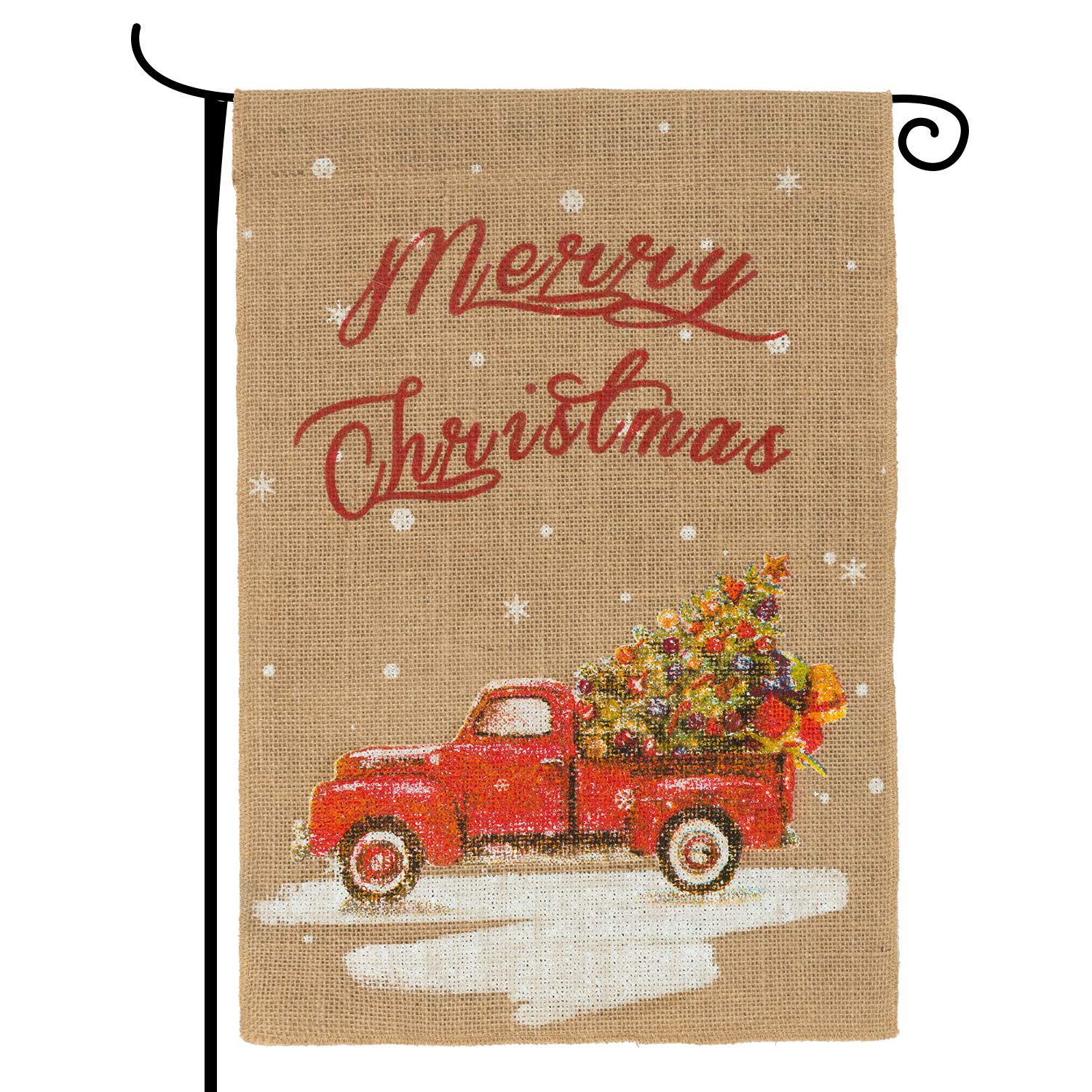 N&T NIETING Burlap Merry Christmas Garden Flag 18X12 Inches Vintage Red Christmas Truck Yard Flag Rustic Winter Garden Decor Seasonal Outdoor Flag