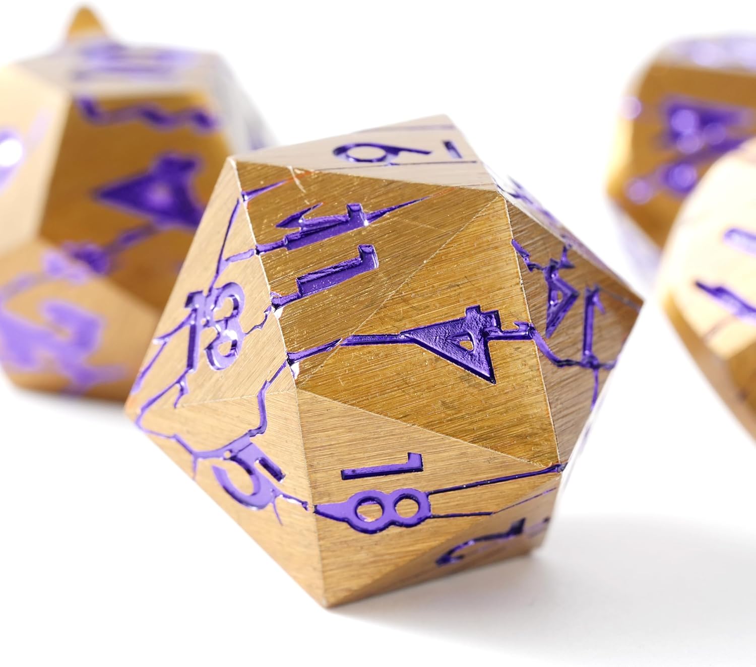 Metal Dice for DND - Pharaoh Ruins Dark Gold with Purple Cracks - Polyhedral Dice Set for D&D, RPG, and More - Beautifully Detailed for Dungeons and Dragons