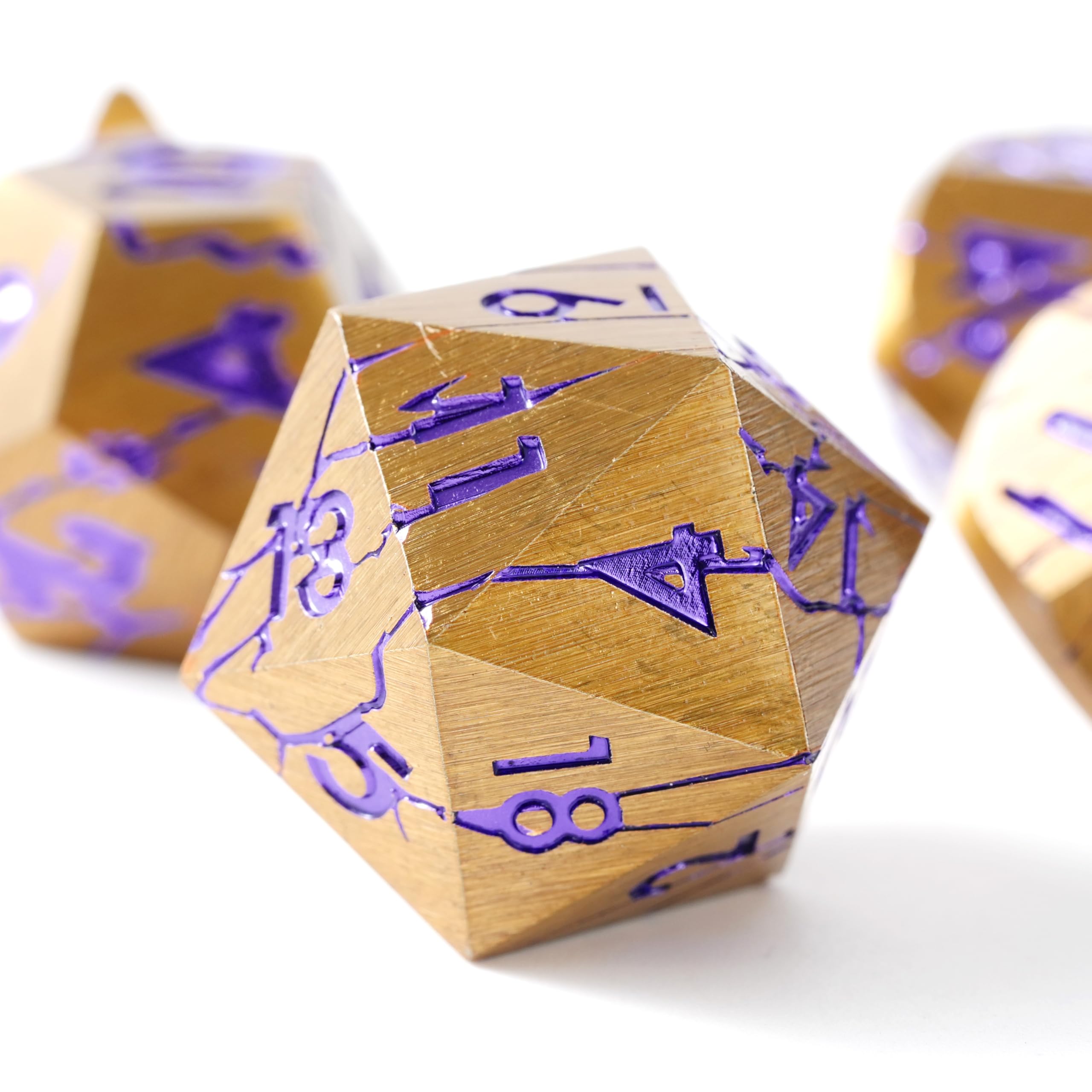 Metal Dice for DND - Pharaoh Ruins Dark Gold with Purple Cracks - Polyhedral Dice Set for D&D, RPG, and More - Beautifully Detailed for Dungeons and Dragons โ image 1