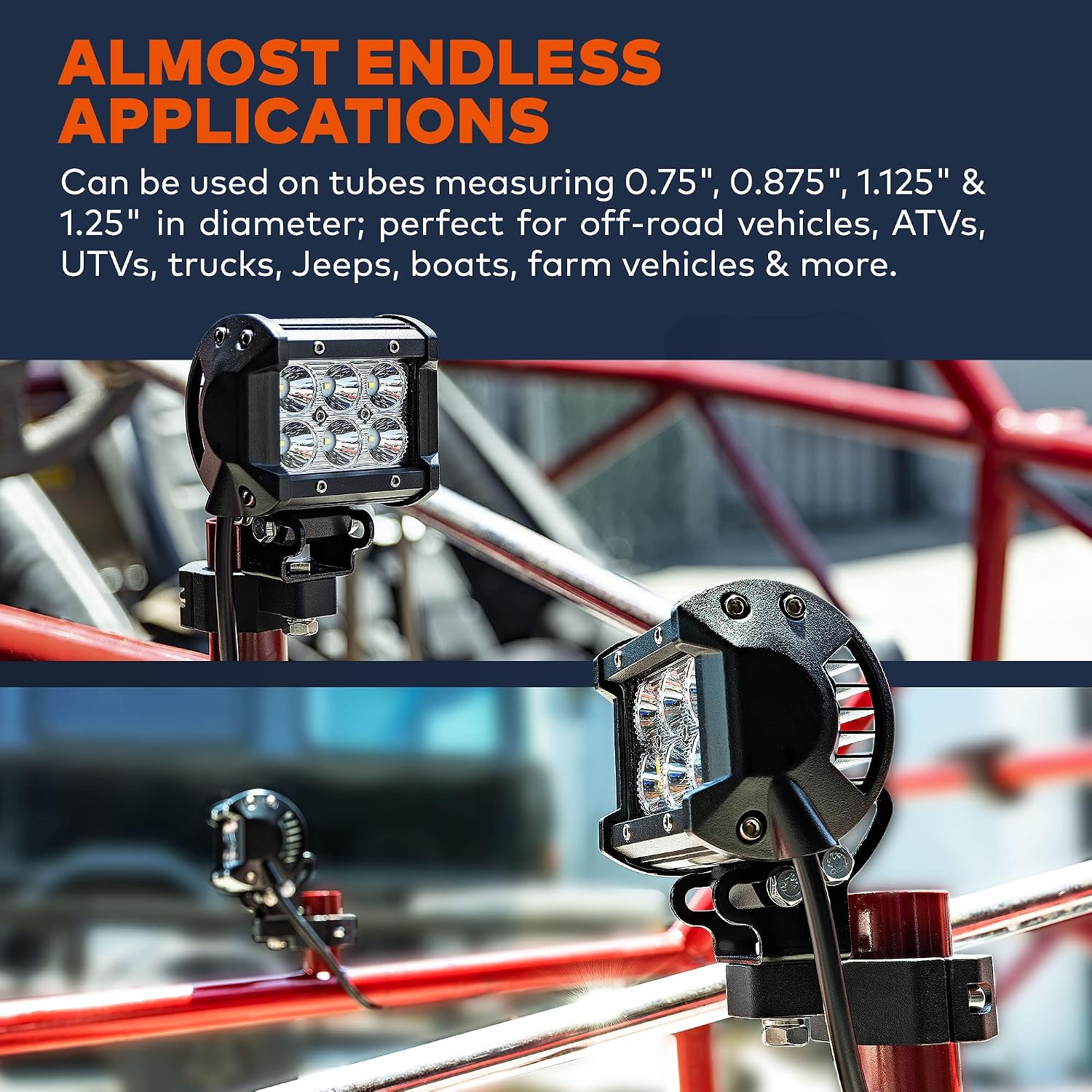 Off-Road ATV UTV Light Bar Mounts Mounting Bracket Mini Bar Clamp Kits [0.75"/1"/1.25" Inch] [Vertical Bar] [Aluminium] [2 Unit] Bull Bar UTV Roll Bar Clamp Tube Roll Cage Clamps Mount for ATV UTV