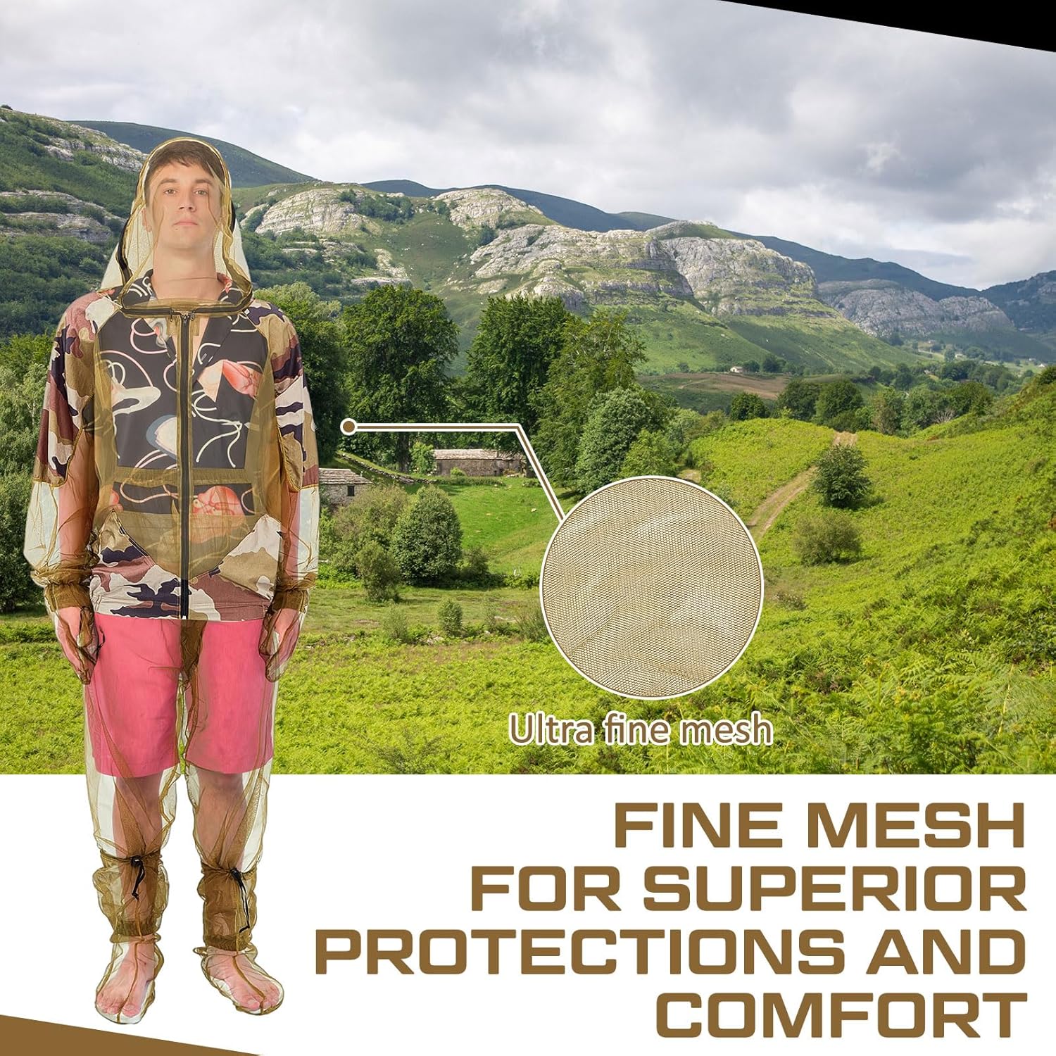 2 Sets Mosquito Net Suit Tick Net Pants Jacket Mittens and Socks Insect Proof Body Clothing Outdoor Hunting Camping Climbing