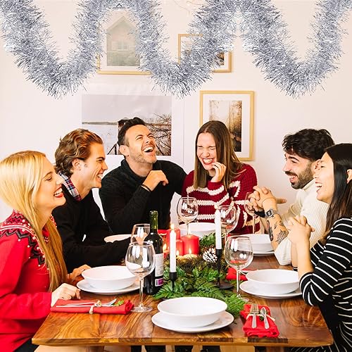 Miniatura 6 de Guirnalda de Flecos de Papel Metálico de Navidad de 25 Pies, Pancarta de Borlas Metálicas para Colgar en la Pared, Serpentinas de Oropel, Telón de