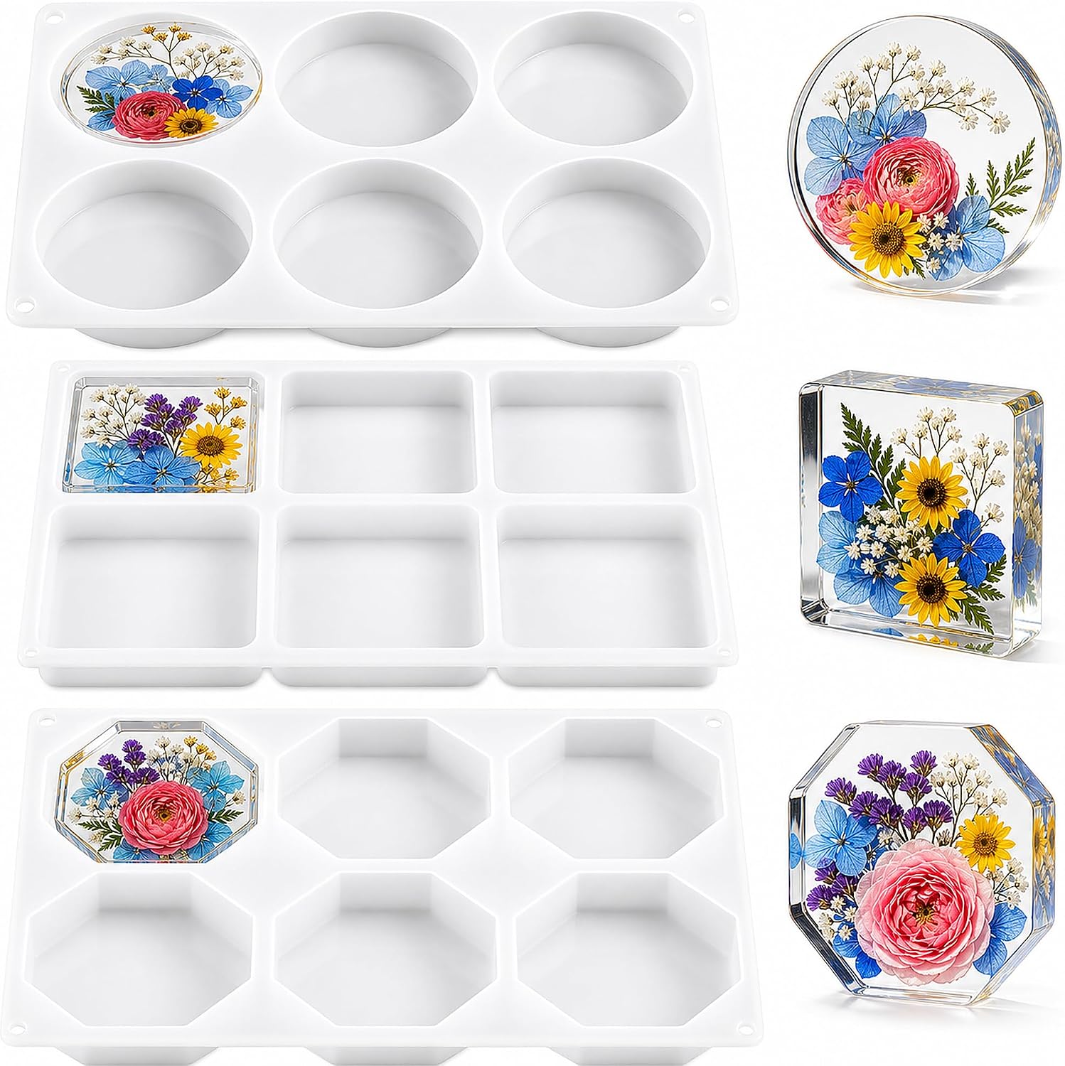 3 Shapes Large Coaster Molds for Epoxy Resin,Silicone Molds for Resin
