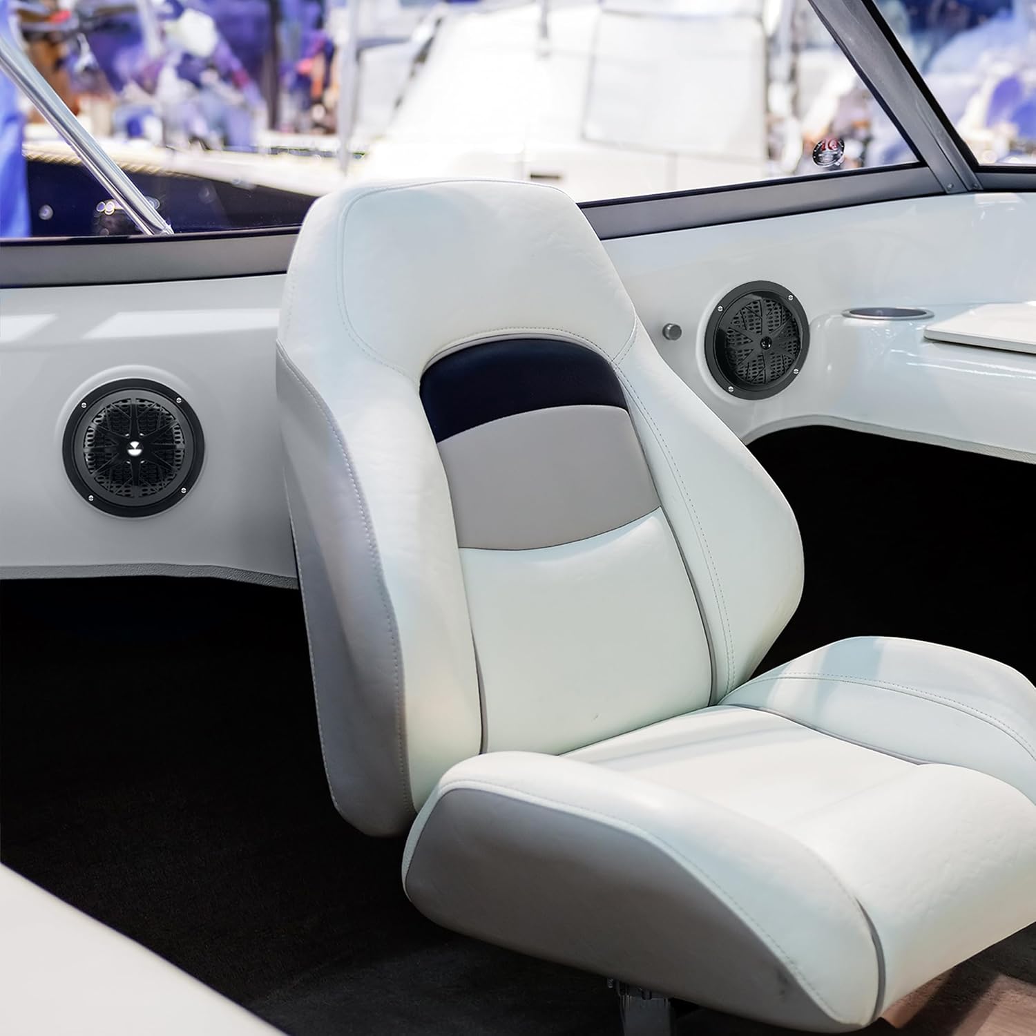 5.25 Inch Dual Marine Speakers - 2 Way Waterproof and Weather Resistant Outdoor Audio Stereo Sound System with 100 Watt Power, Polypropylene Cone and Cloth Surround - 1 Pair - PLMR51B (Black)