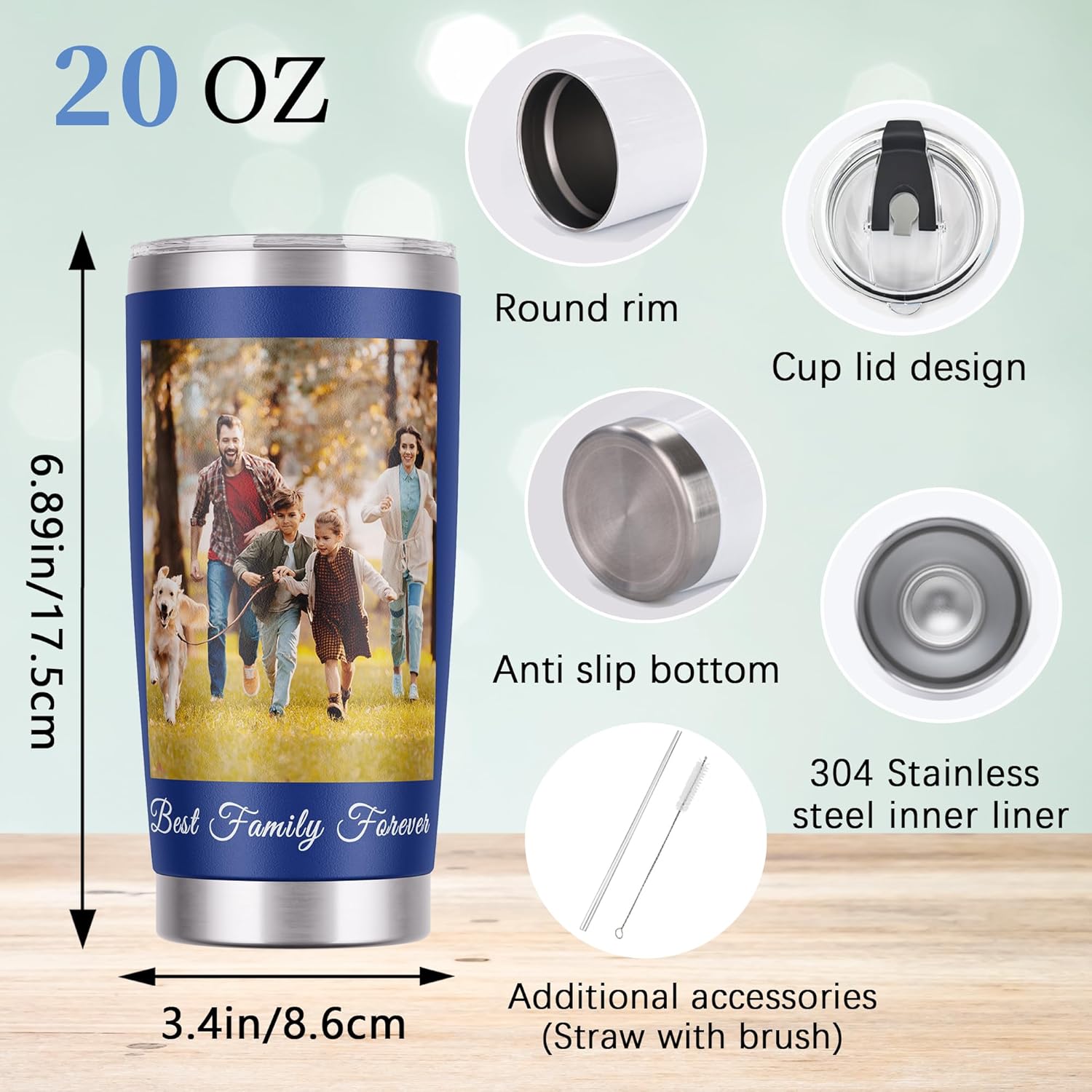 Custom Coffee Cups Personalized Tumbler with Picture 20oz Stainless Steel Customized Cups with Photo Text Custom Valentine's Day Christmas Birthday Gifts for Couple Women Men - Image 5