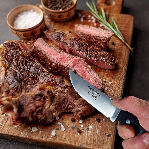 Miniatura 4 de Ergo Chef Pro Series 2.0 - Juego de cuchillos para carne (4 piezas) de acero inoxidable de alto carbono, asas de madera de Pakka negra, estilo único